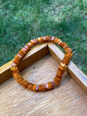 Baltic Amber Beaded Stretch Bracelet - Brown